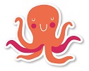 A peach and pink coloured cartoon octopus