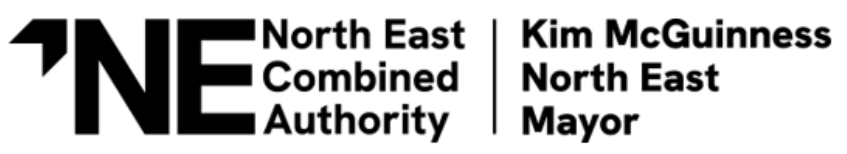 Logo for the North East Combined Authority, shown with the text “North East Combined Authority” and “Kim McGuinness, North East Mayor