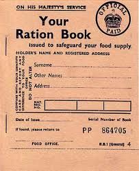 Front cover of a ration book. It has a beige background and space for the name and address of the person who it was issued to. There is also a statement at the top which reads 'Issued to safeguard your food supply.