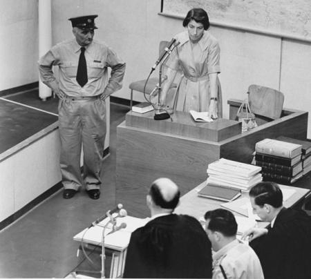 Witness Zivia Lubetkin Zuckerman testifies at the trial of Adolf Eichman, 3 May 1961