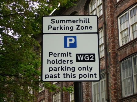 Zonal gateway entrance sign advises ‘permit holders parking only past this point’