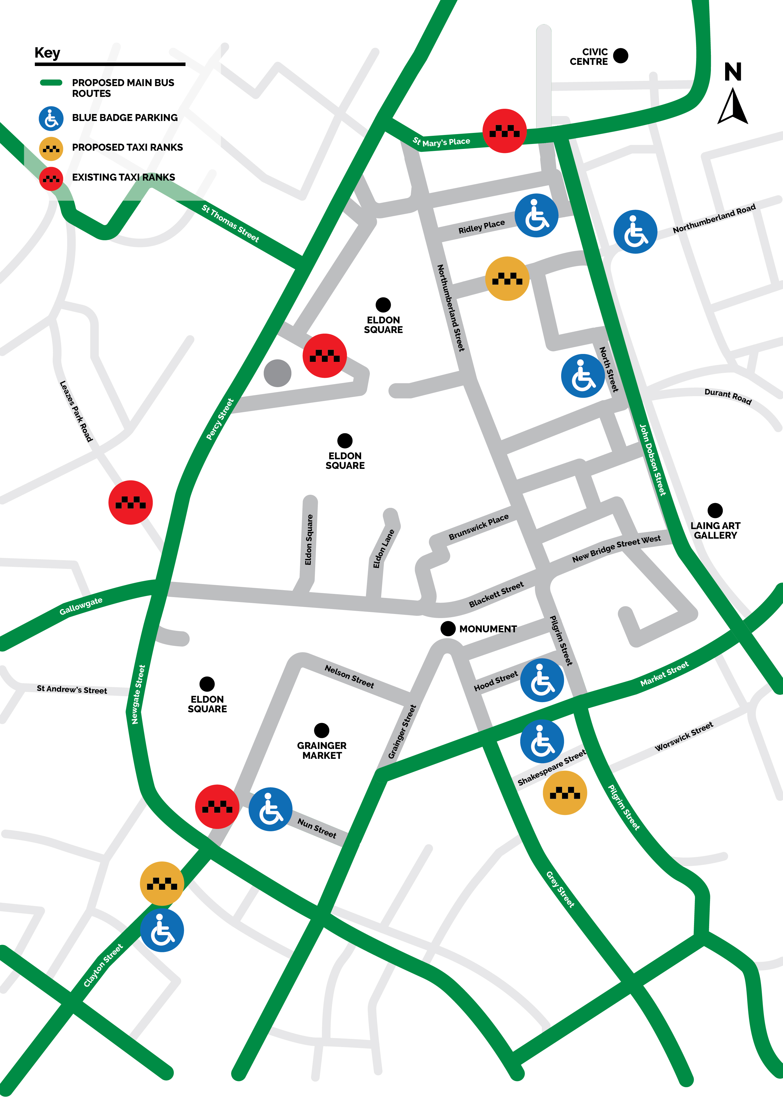 Map of parking and taxi rank changes