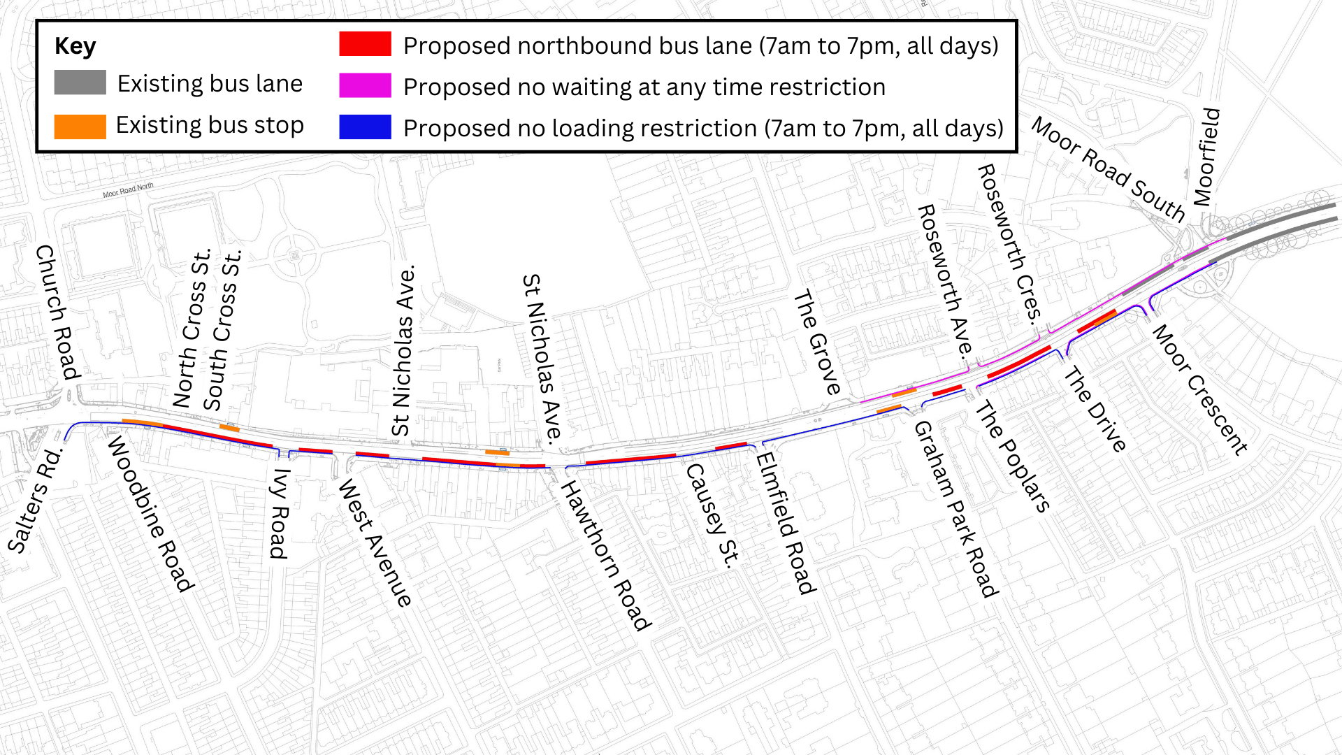 Proposed changes to bus lanes, no waiting and no loading zones on Gosforth High Street