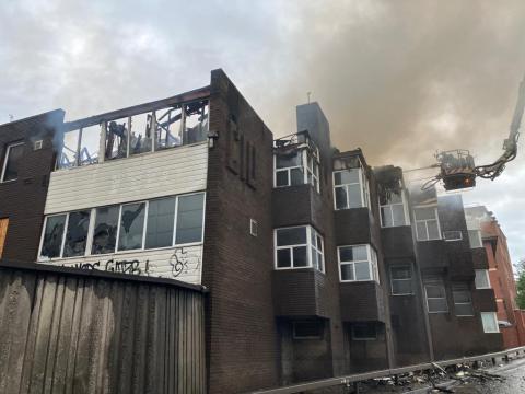 A building on fire in Carliol Square, Newcastle. Pic courtesy of TWFRS