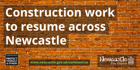A photo of a brick wall with the text Construction work to resume across Newcastle