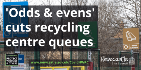 Photo of Walbottle recycling centre with the text Odds and evens cuts recycling centre queues