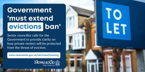 A to let sign and housing, with headline 'Government must extend evictions ban'
