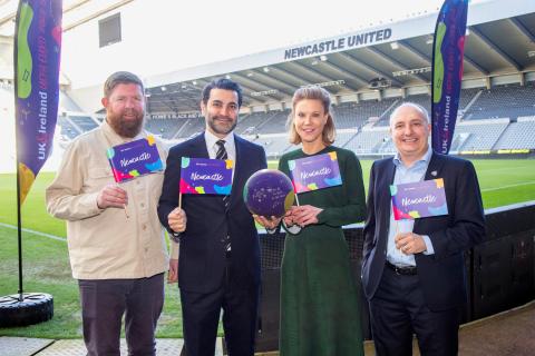 Jim Mawdsley (Events and Culture Newcastle City Council), Mehrdad Ghodoussi (Newcastle United co-owner), Amanda Staveley (Newcastle United co-owner), and Darren Eales (Newcastle United CEO)