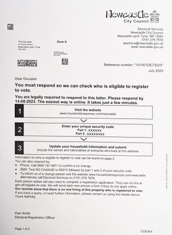 An example of an election form dropping on doormats in Newcastle