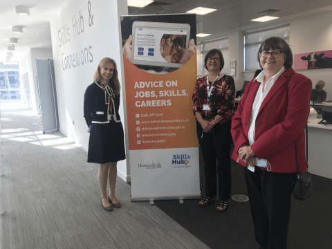 L-R: Alice Rippon, Economic Development Officer for Skills Hub, Helen Collins, Skills Hub Advisor from Making a Difference, Joyce McCarty, Cabinet member for Inclusive Economy at Newcastle City Council