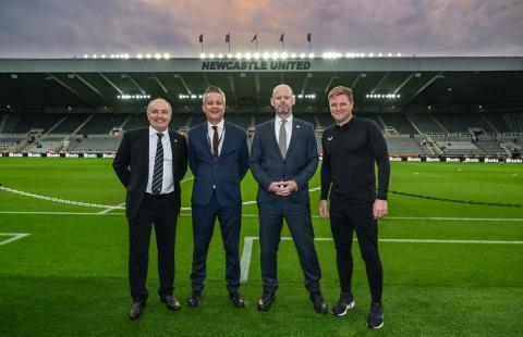 Newcastle United CEO Darren Eales, Leader of Newcastle City Council Cllr Nick Kemp, Mayor of North of Tyne Jamie Driscoll and Newcastle United manager Eddie Howe