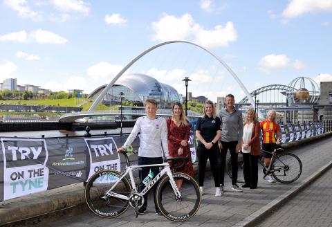 Launching TRY on the Tyne - (l-r) Dan Dixon, Cllr Kim McGuinness, Sam Morgan-Nicholson, Steve Cram, Cllr Angela Douglas, Lynn Munro 