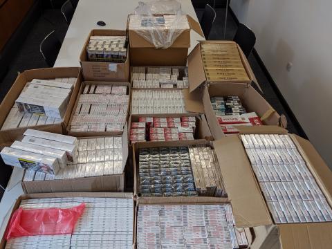 The huge haul of cigarettes found in a storage container