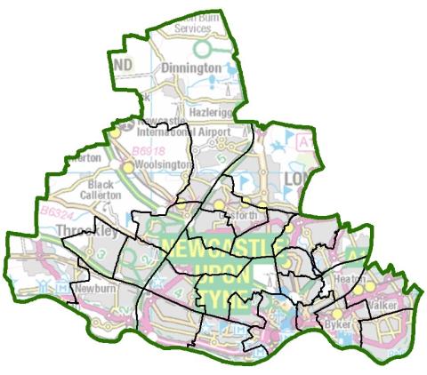 A map of Newcastle by ward