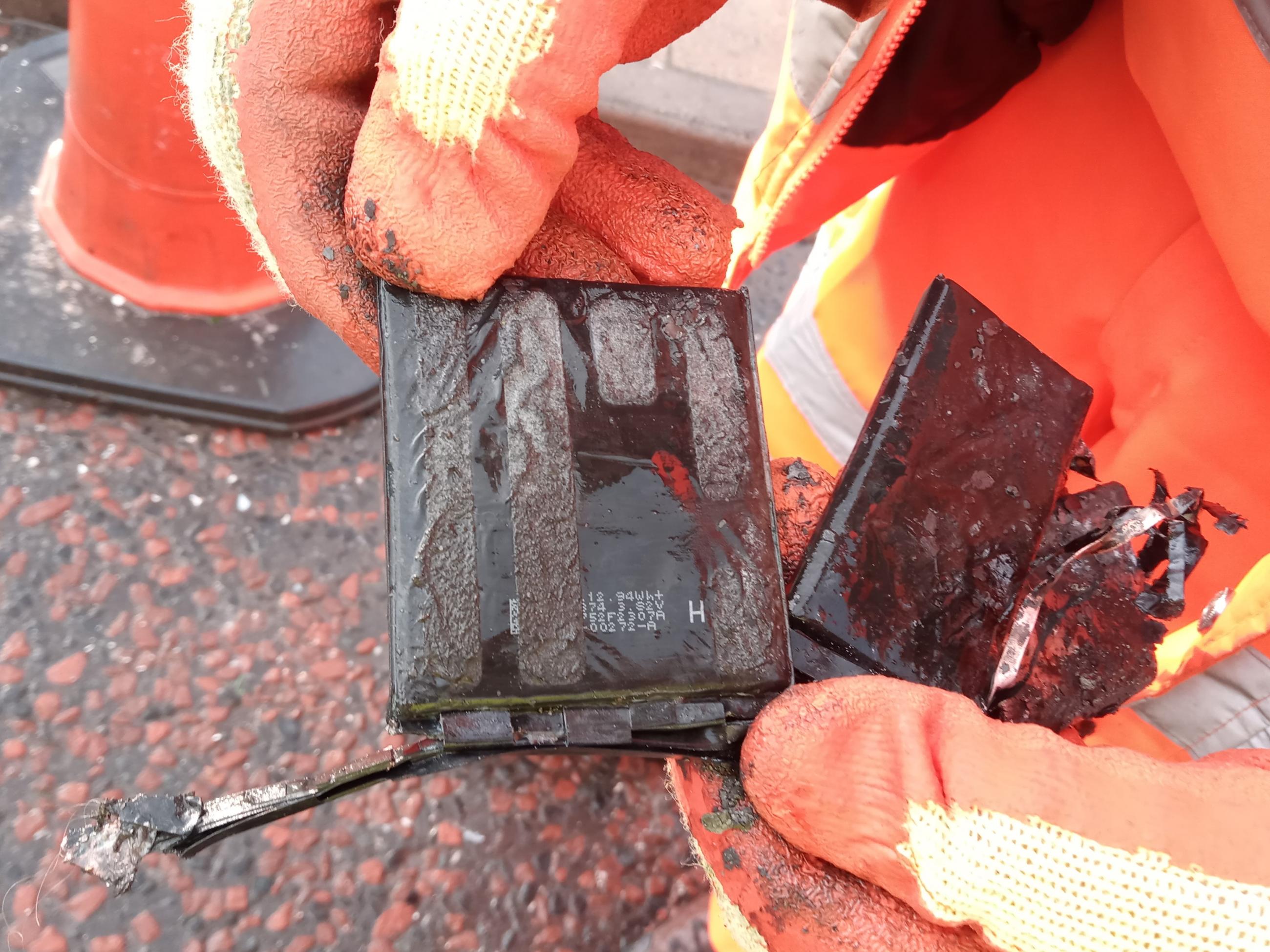 The remains of what is believed to be a battery, which began a fire at Walbottle recycling centre