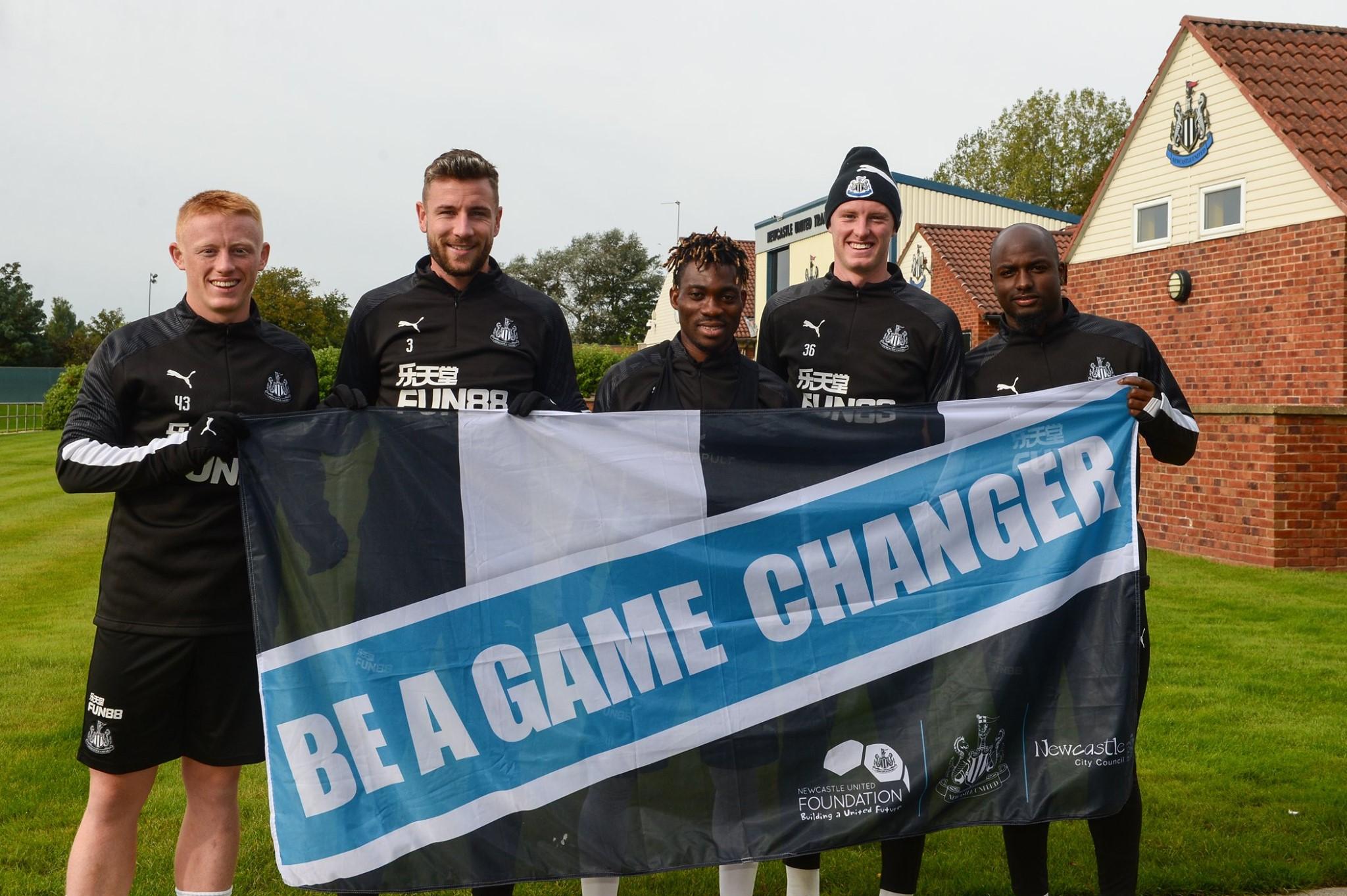 Players from Newcastle United supporting the Be A Game Changer campaign 
