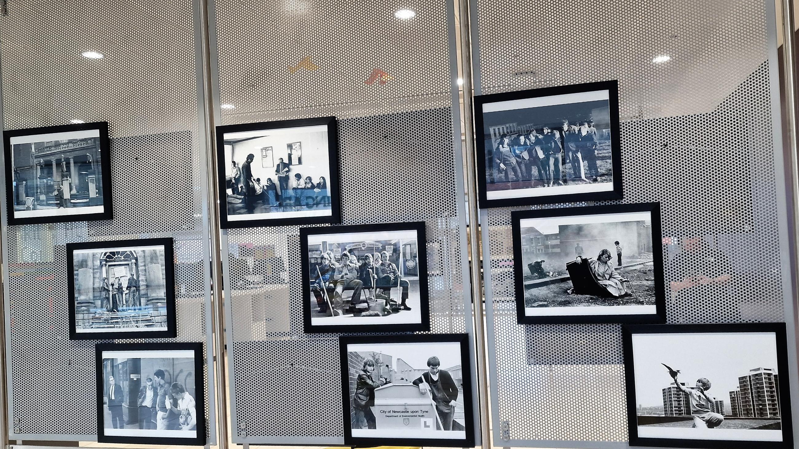 Exhibition stands at Newcastle City Library displaying some of Tish Murtha's photographs