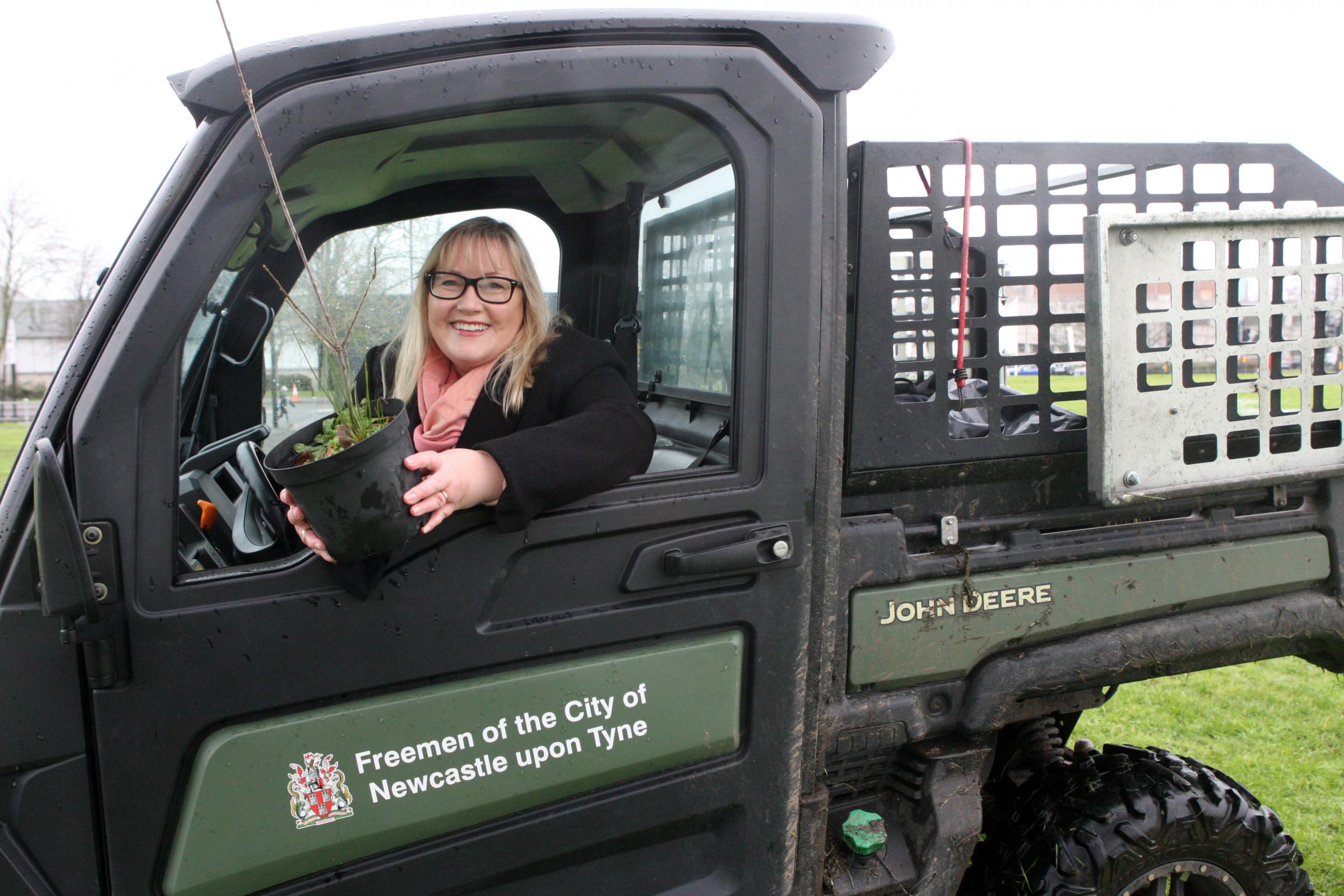 Cllr Kilgour in the Freeman of Newcastle's jeep