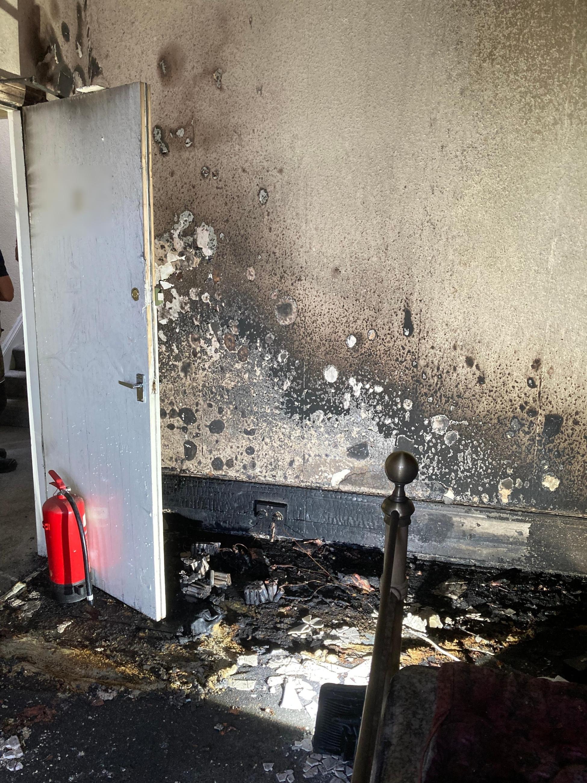 A fire damaged room caused by a dodgy e-bike battery