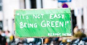 A protest sign declaring It's not easy being green