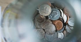 British coins in a glass jar