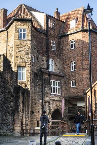 Tourists taking a photo at Newcastle castle