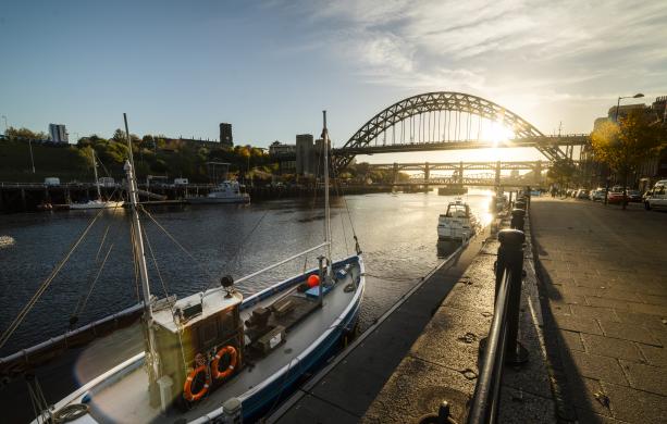 The River Tyne  showing the Tyne, Swing and High Level Bridges